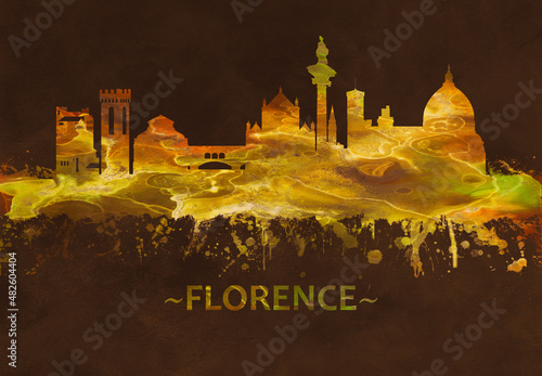 Fotografie, Obraz Florence Italy skyline Black and Gold