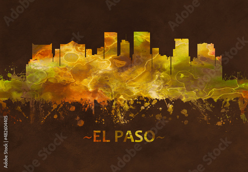 El Paso Texas skyline Black and Gold #482604405