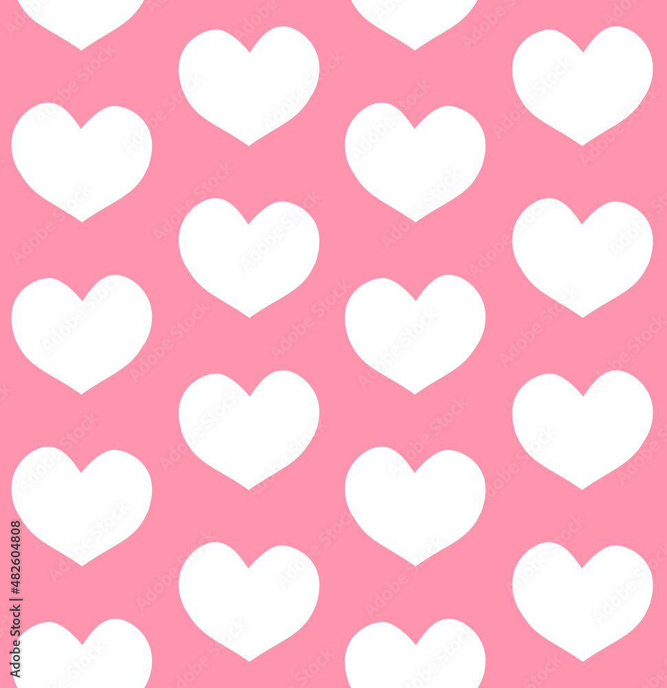 Vector seamless pattern of hand drawn doodle sketch heart isolated on pink background