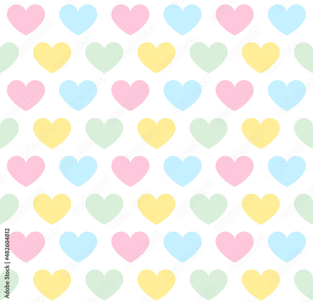 Vector seamless pattern of flat pastel heart isolated on white background