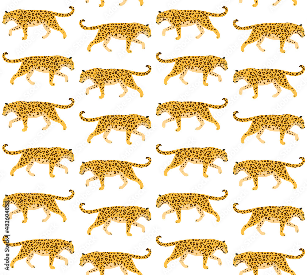 Vector seamless pattern of flat leopard isolated on white background Vector seamless pattern of flat leopard isolated on white background