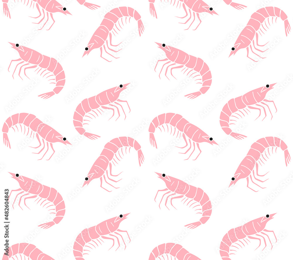 Vector seamless pattern of hand drawn doodle sketch pink shrimp isolated on white background Vector seamless pattern of hand drawn doodle sketch pink shrimp isolated on white background