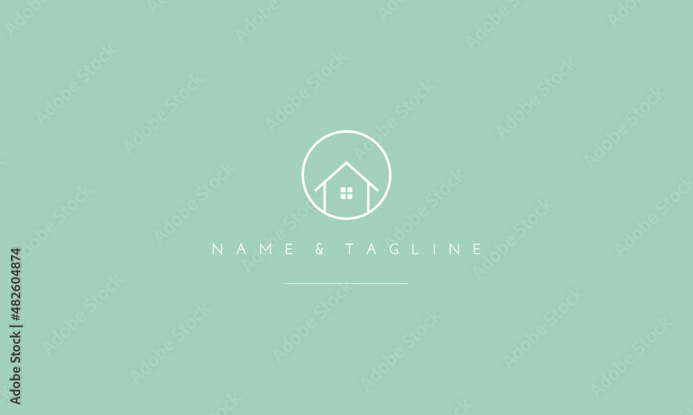 Fototapeta premium A line art icon logo of a house with a circle.