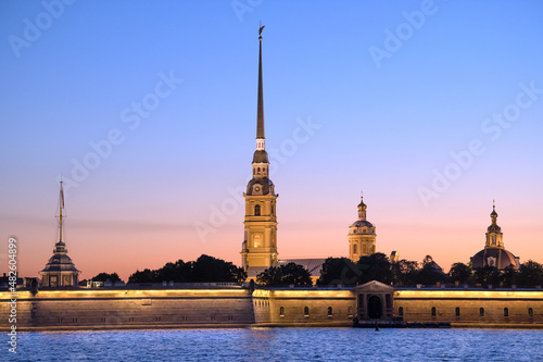 Peter and Paul Fortress in St. Petersburg at dawn. The fortress was built in 1704.