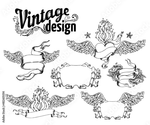 Vintage design elements set. Ribbons. Vector illustration.