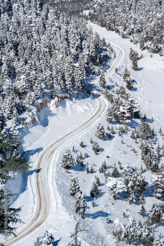Winding road in the snow. 
