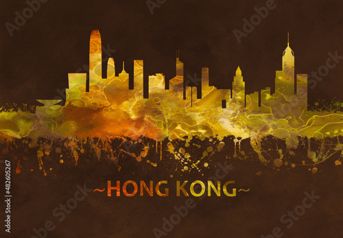 Hong Kong China skyline Black and Gold