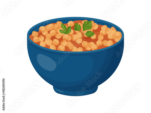 Red channa. Channa Masala indian food illustration. 