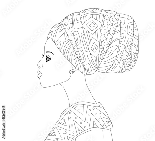 profile of beautiful african girl in ethnic turban for your colo