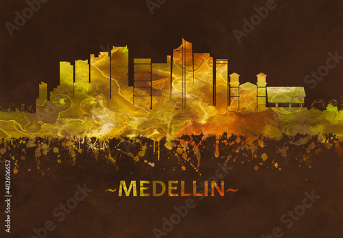 Medellin Colombia skyline Black and Gold