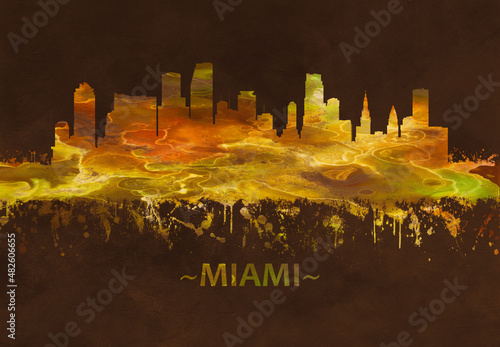 Miami Florida skyline Black and Gold