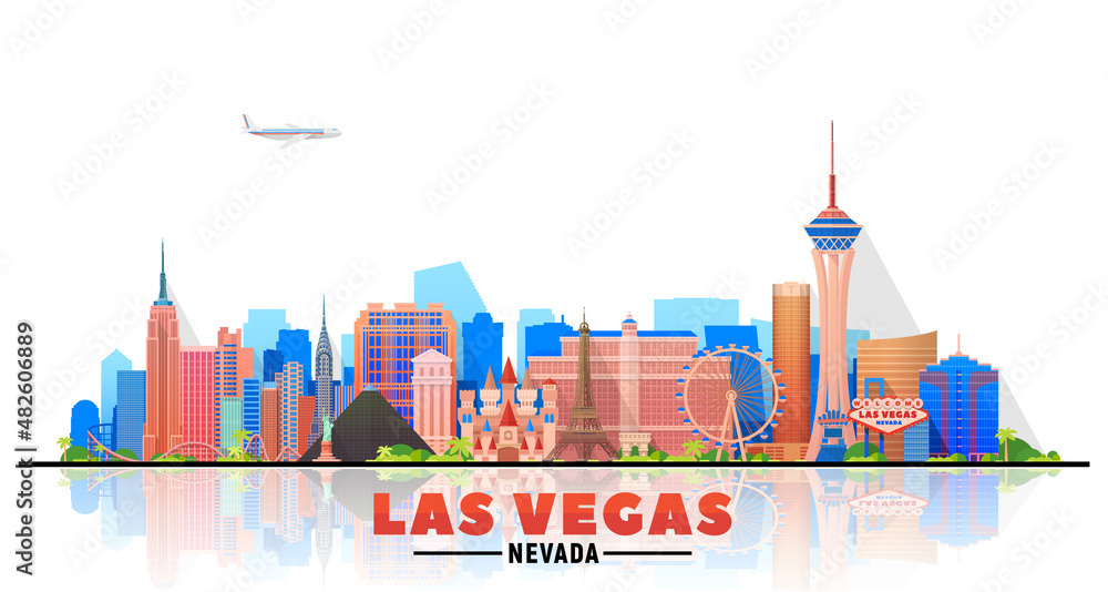 Las Vegas skyline with panorama in white background. Vector Illustration.  Business travel and tourism concept with modern buildings. Image for banner  or website. Stock Vector | Adobe Stock