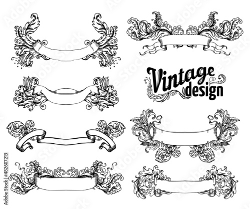 Vintage design elements set. Ribbons. Vector illustration.