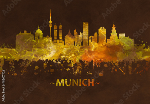 Munich Germany skyline Black and gold #482607426