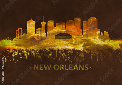 New Orleans Louisiana skyline Black and gold #482607805