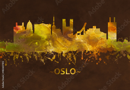 Oslo Norway skyline Black and gold #482607812