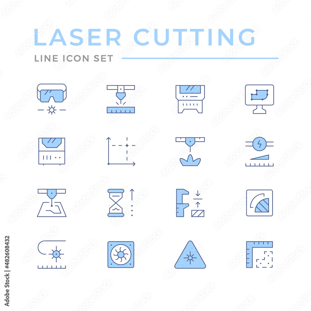 Set line icons of laser cutting Set line icons of laser cutting