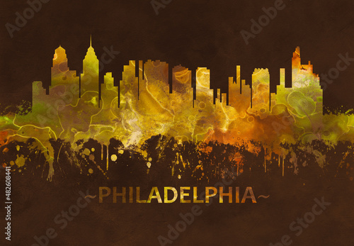 Philadelphia Pennsylvania skyline Black and gold
