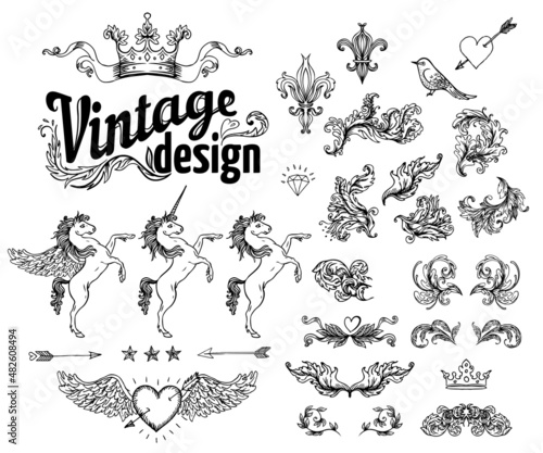Vintage design elements set. Ribbons. Vector illustration.