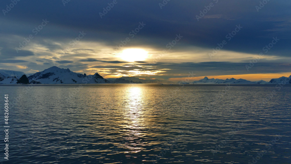Sunset in Gerlache Strait with mountains