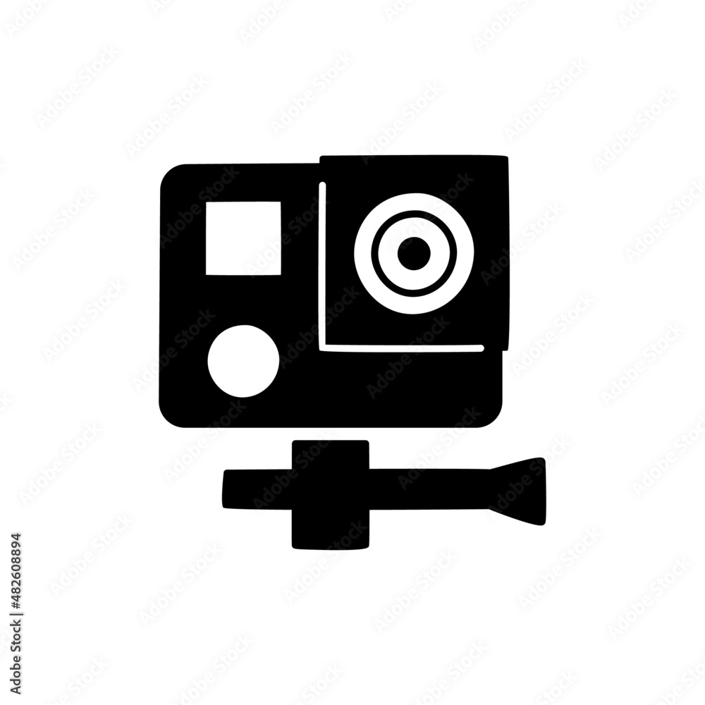 Action Cam Camera icon in black flat glyph, filled style isolated on white background
