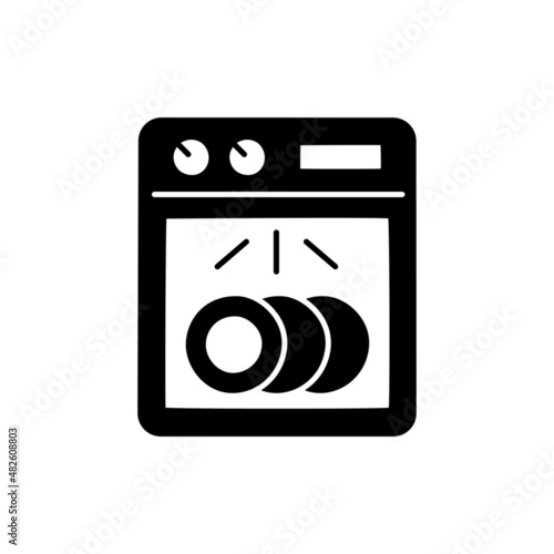 Dish washer icon in black flat glyph, filled style isolated on white background