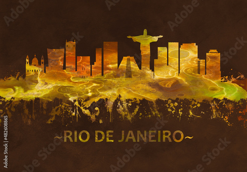 Rio de Janeiro Brazil skyline Black and Gold