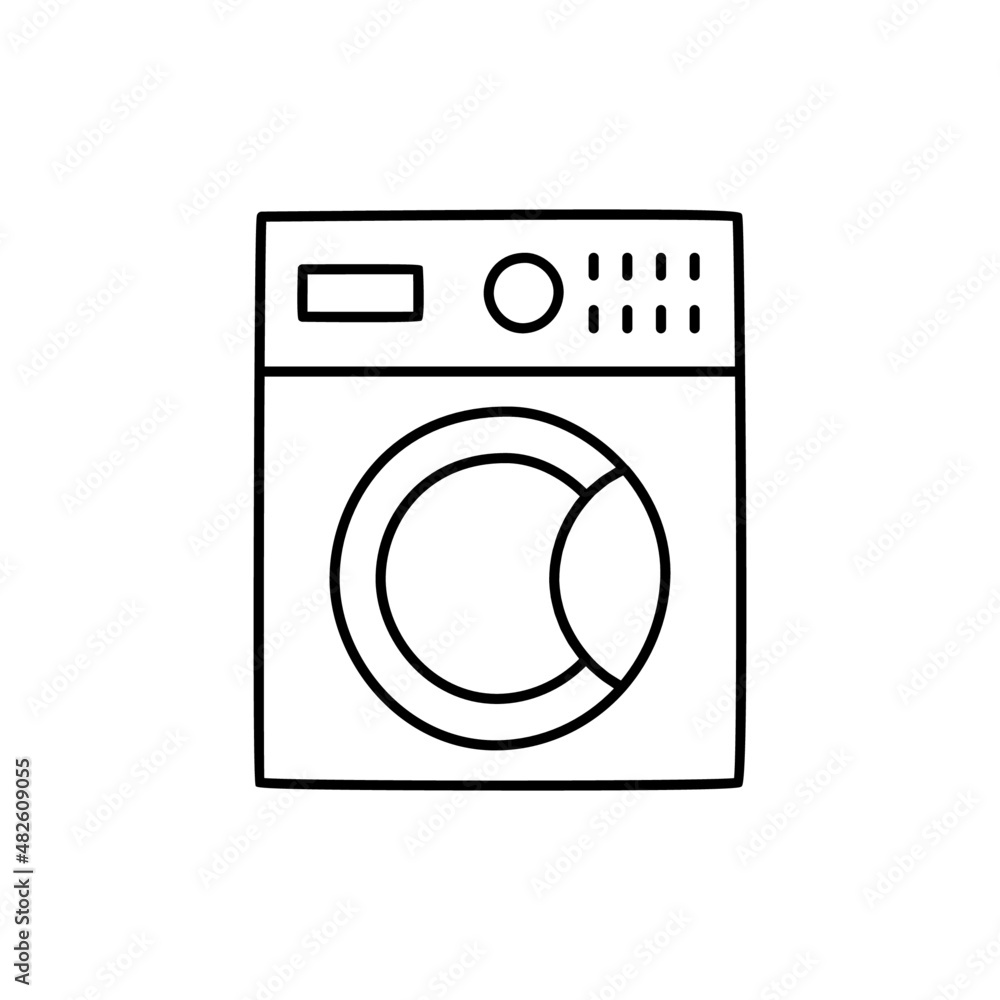 Washing machine Icon in black line style icon, style isolated on white background Washing machine Icon in black line style icon, style isolated on white background