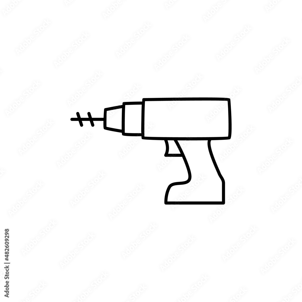 Construction Drill icon in black line style icon, style isolated on white background Construction Drill icon in black line style icon, style isolated on white background