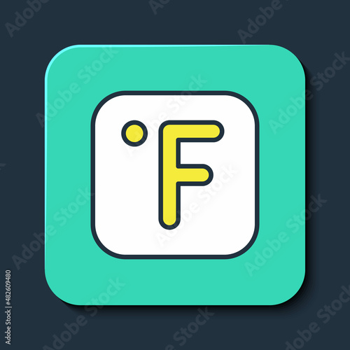 Filled outline Fahrenheit icon isolated on blue background. Turquoise square button. Vector