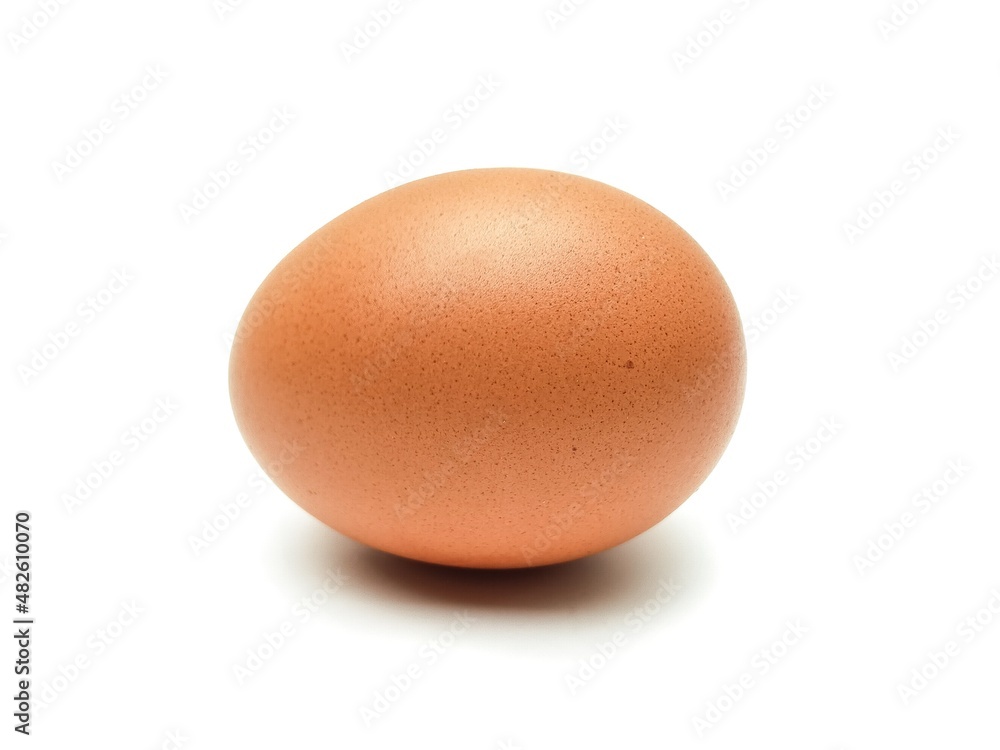 Close-up photo of fresh organic chicken eggs from farm on white background.