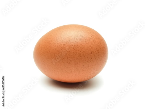 Close-up photo of fresh organic chicken eggs from farm on white background.