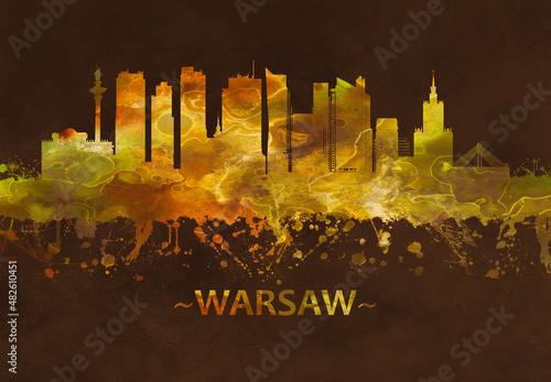 Warsaw Poland skyline Black and Gold