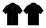 Black Hawaiian Shirt With Pocket Template On White Background.Front And Back View, Vector File.