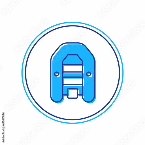 Filled outline Inflatable boat with outboard motor icon isolated on white background. Vector
