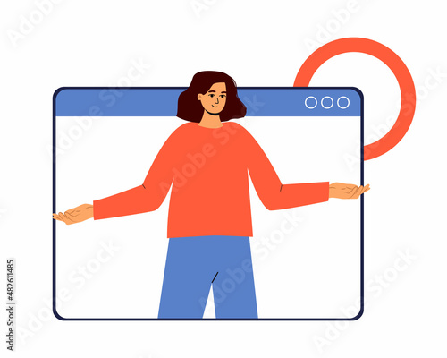 Female video blogger on the screen of a digital tablet. Vector illustration