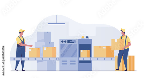 Conveyor Belt Machine Concept in Warehouse.