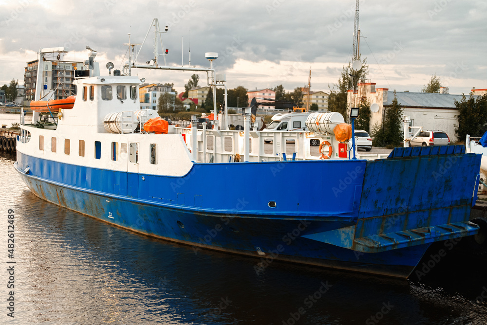 Fototapeta premium Shipping ferry docked at the pier.