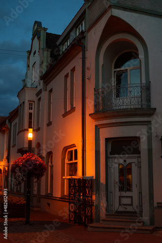 Night street in Pärnu city in summer.