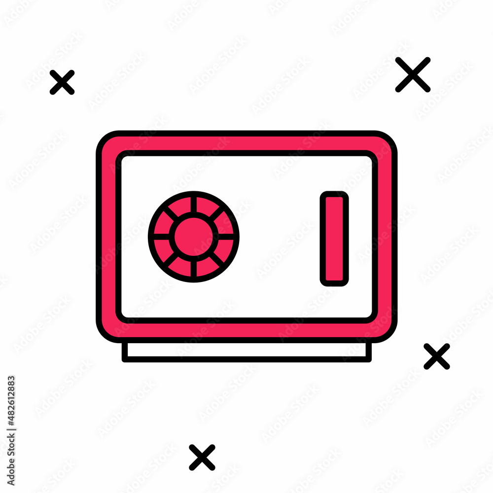 Filled outline Safe icon isolated on white background. The door safe a bank vault with a combination lock. Reliable Data Protection. Vector