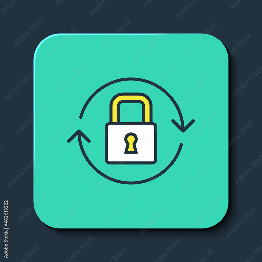 Filled outline Lock icon isolated on blue background. Padlock sign. Security, safety, protection, privacy concept. Turquoise square button. Vector Filled outline Lock icon isolated on blue background. Padlock sign. Security, safety, protection, privacy concept. Turquoise square button. Vector