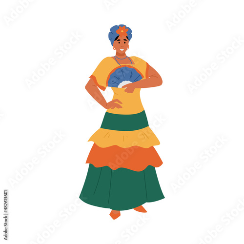 Cuban woman in national historic costume, flat vector illustration isolated.