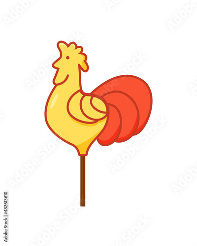 Cockerel on a stick, candy lollipop, vector illustration. Traditional Russian food.