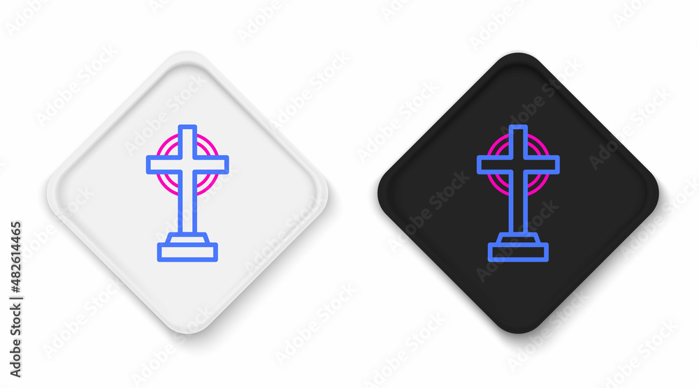 Line Tombstone with cross icon isolated on white background. Grave icon. Happy Halloween party. Colorful outline concept. Vector Line Tombstone with cross icon isolated on white background. Grave icon. Happy Halloween party. Colorful outline concept. Vector