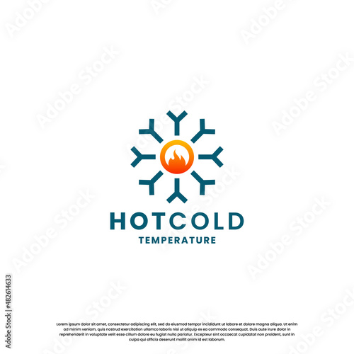 hot and cold logo design for temperature. snow and flame icon combination