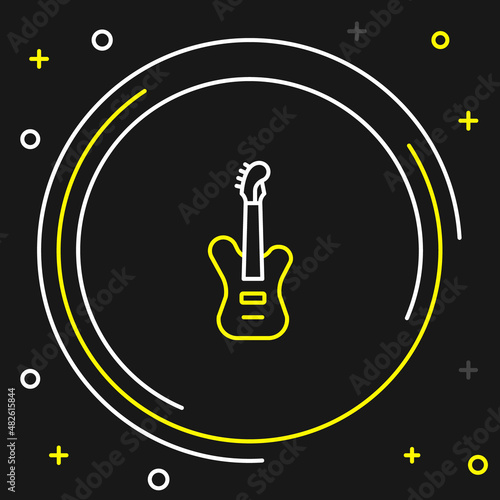 Line Electric bass guitar icon isolated on black background. Colorful outline concept. Vector