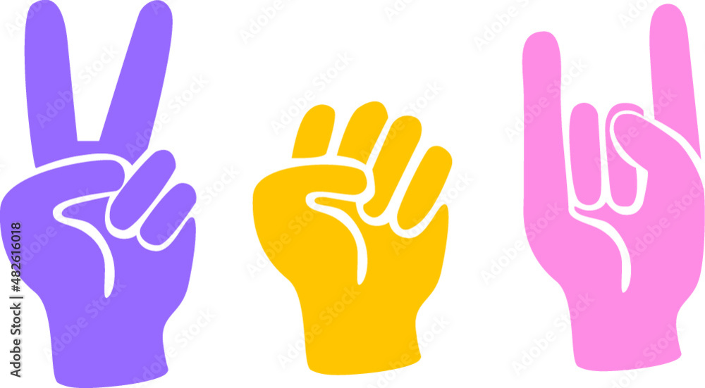 Hippie hand gesture, retro illustration. Peace love power symbol.