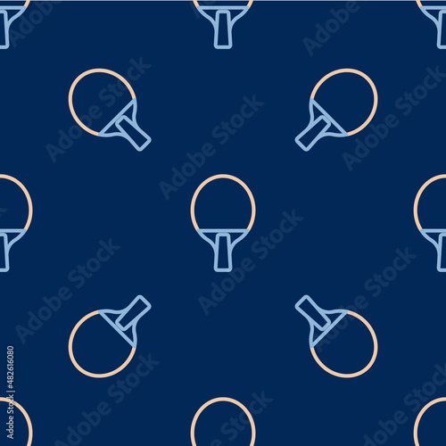 Line Racket for playing table tennis icon isolated seamless pattern on blue background. Vector