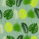 Exotic, background design. Vector seamless pattern with green tropical leaves.