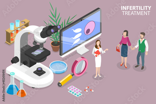3D Isometric Flat Vector Conceptual Illustration of Infertility Treatment, IVF In Vitro Fertilization